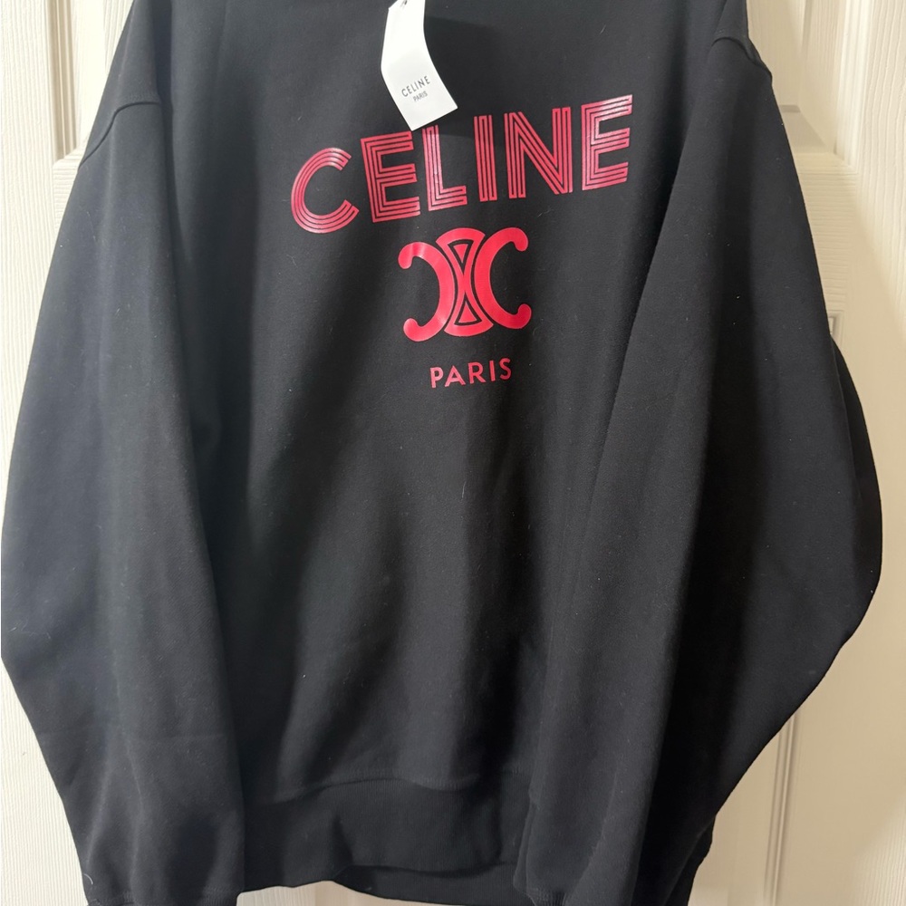 Celine Black Crewneck Sweatshirt with Pink Logo